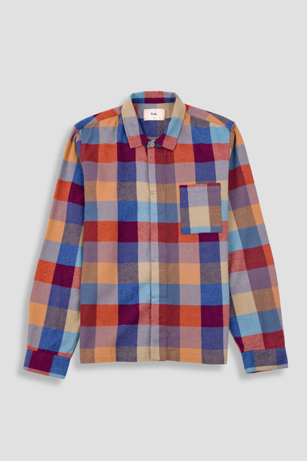 folk Patch Shirt - Crimson Blue Mix