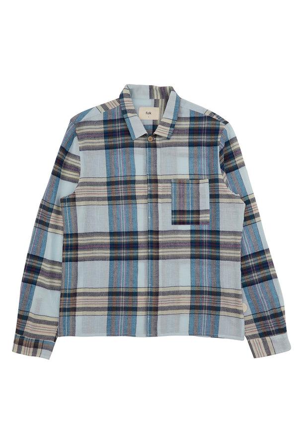 folk Patch Shirt - Ocean Blue Check