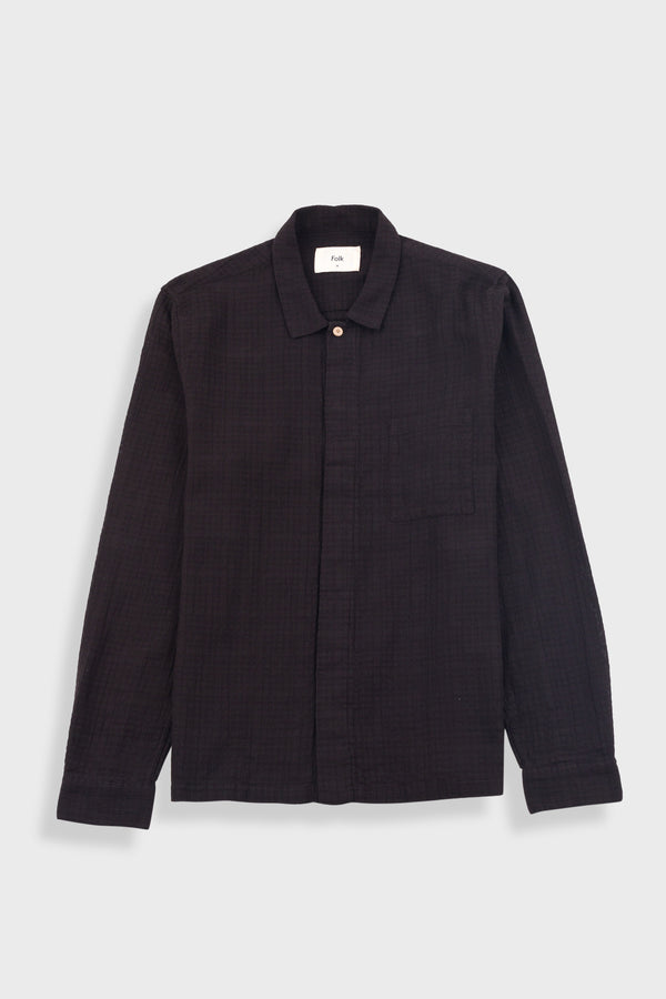 folk Patch Shirt - Soft Black Open Weave Check