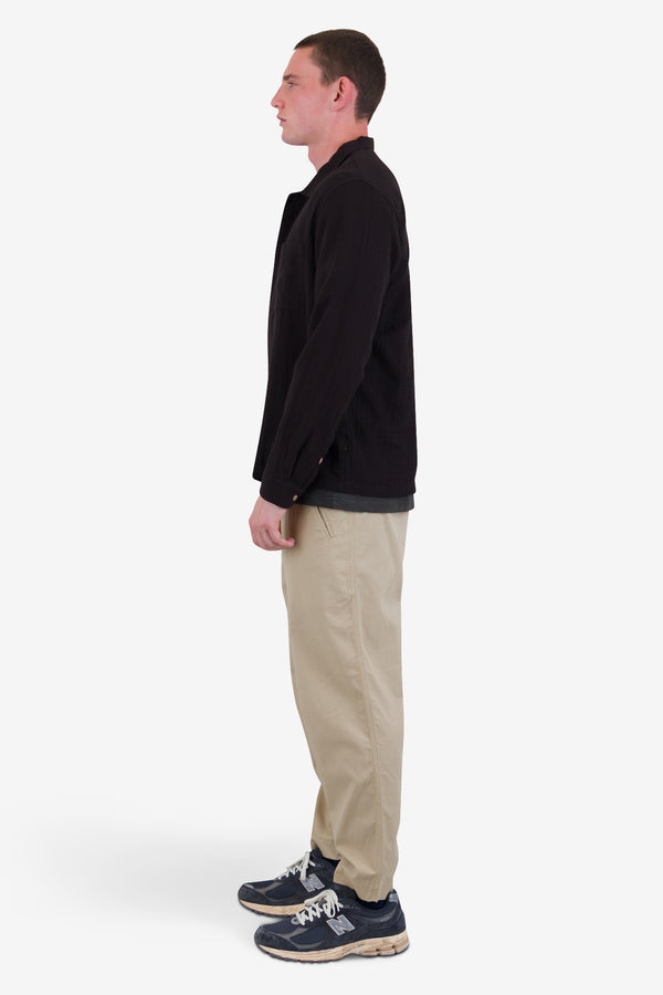 Folk Patch Shirt - Soft Black Open Weave Check