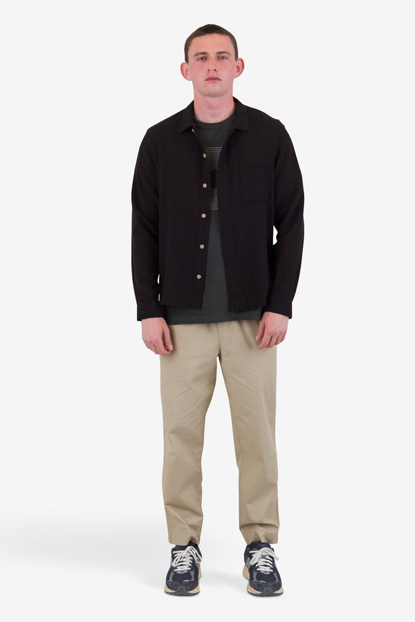 Folk Patch Shirt - Soft Black Open Weave Check