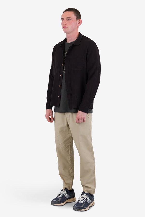 Folk Patch Shirt - Soft Black Open Weave Check