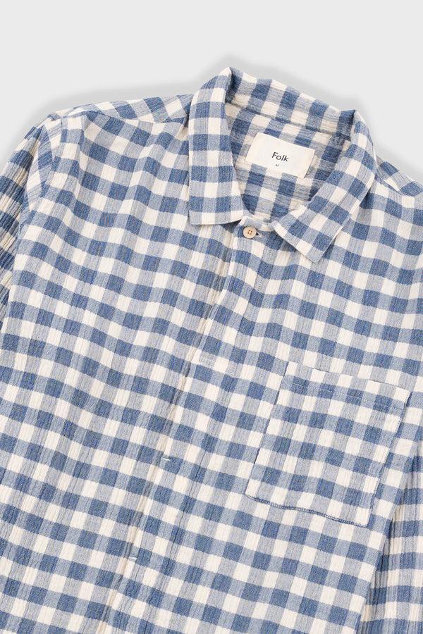 Folk Patch Shirt - Soft Blue Crinkle Check
