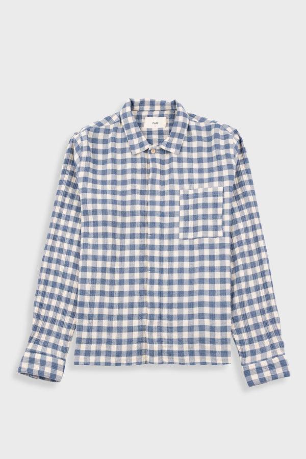 folk Patch Shirt - Soft Blue Crinkle Check