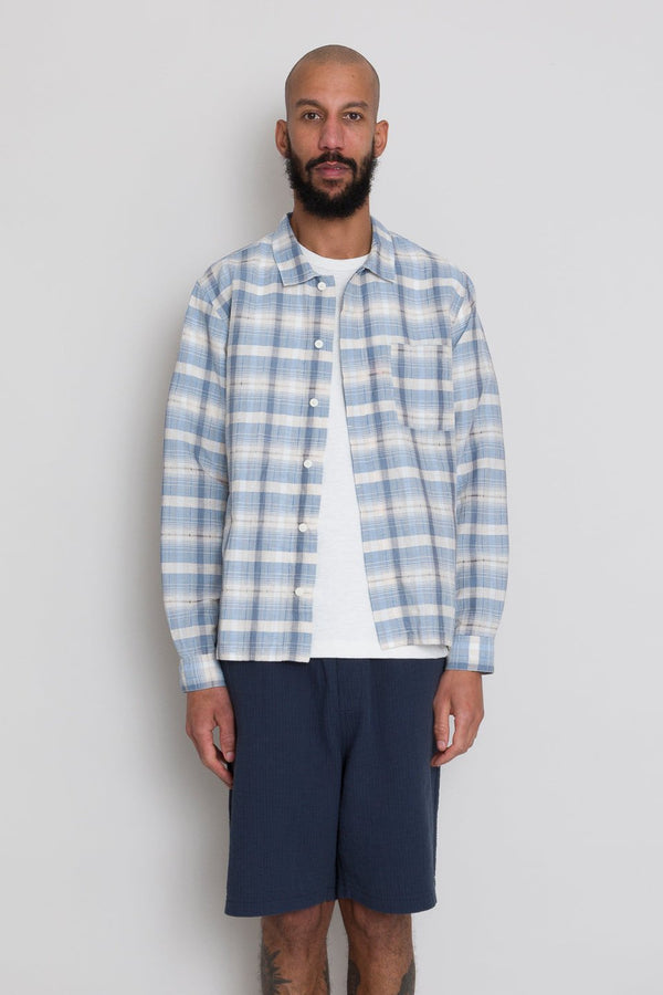 Folk Patch Shirt - Soft Blue Open Check