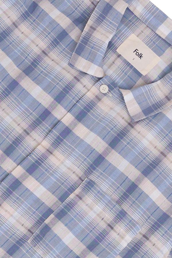 Folk Patch Shirt - Soft Blue Open Check