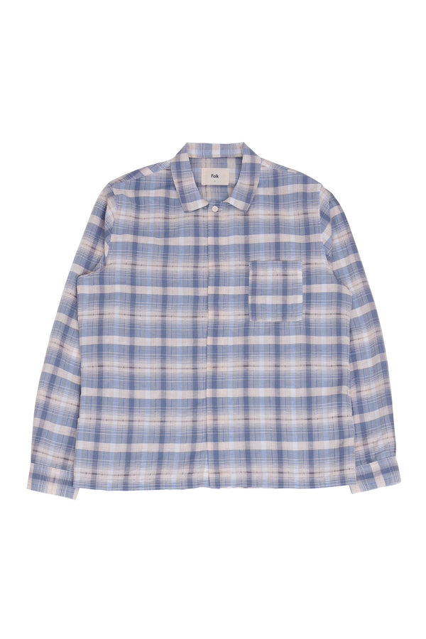 folk Patch Shirt - Soft Blue Open Check