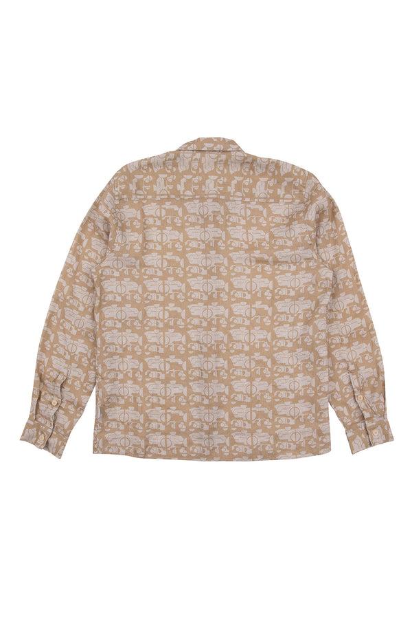 Folk Patch Shirt - Tan Ecru Mini Wave Print