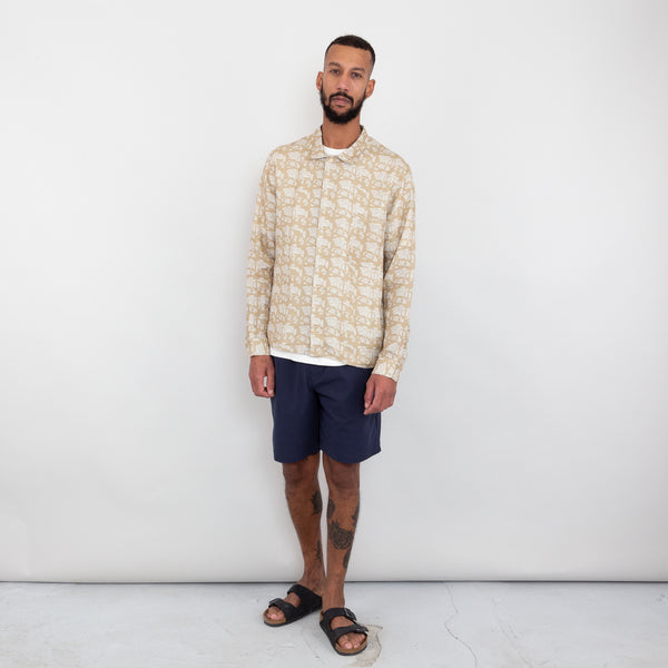 Folk Patch Shirt - Tan Ecru Mini Wave Print