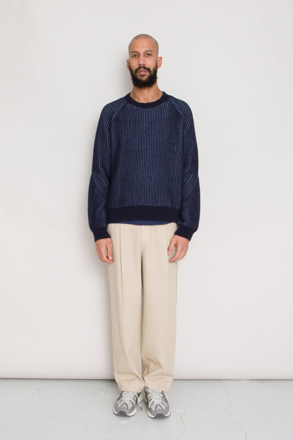 Folk Plated Rib Crew - Navy / Soft Blue