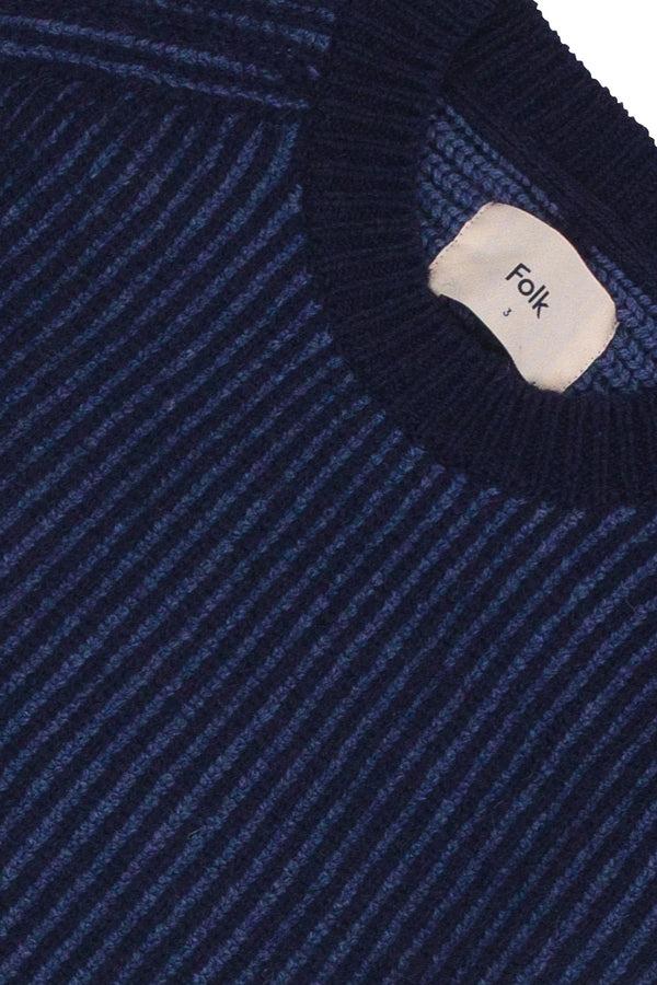 Folk Plated Rib Crew - Navy / Soft Blue