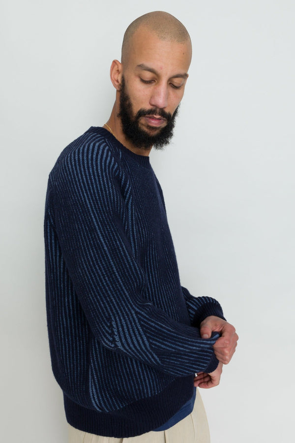 Folk Plated Rib Crew - Navy / Soft Blue