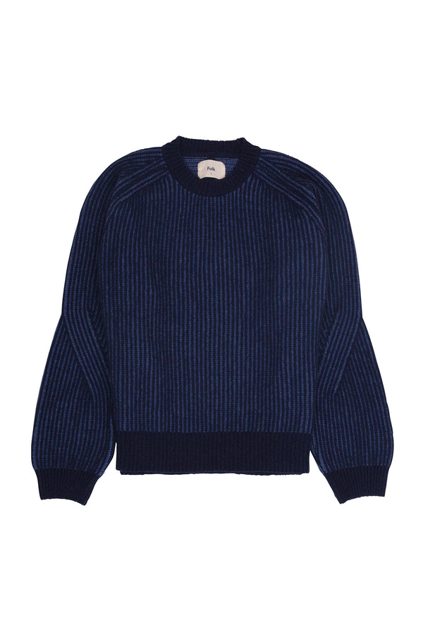 folk Plated Rib Crew - Navy / Soft Blue