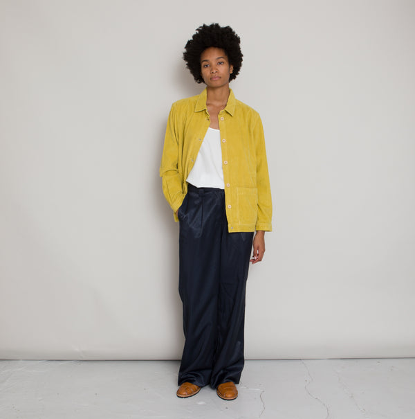 Folk Pleated Pant - Navy Satin