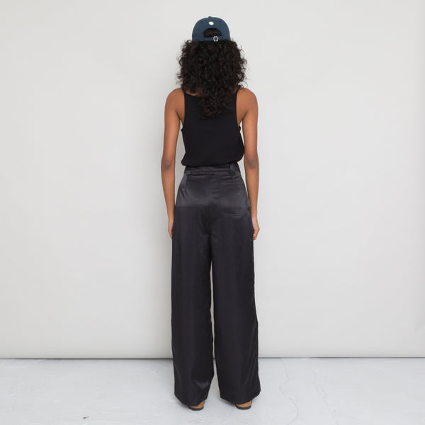 Folk Pleated Pants Women's - Black Satin