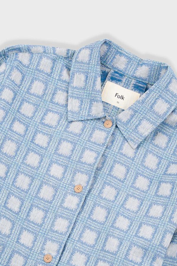 Folk Pleated Shirt - Blue Tile Tapestry