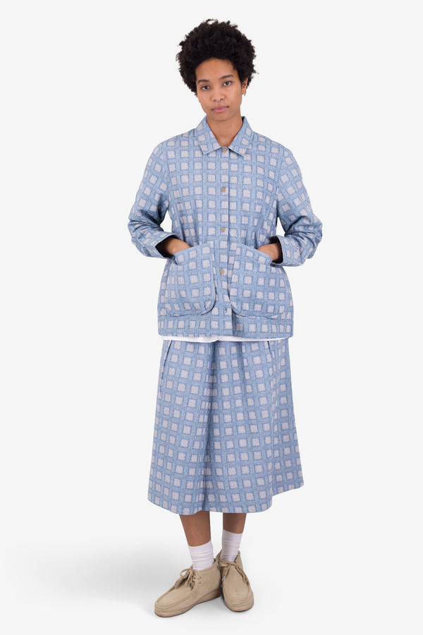 Folk Pleated Shirt - Blue Tile Tapestry
