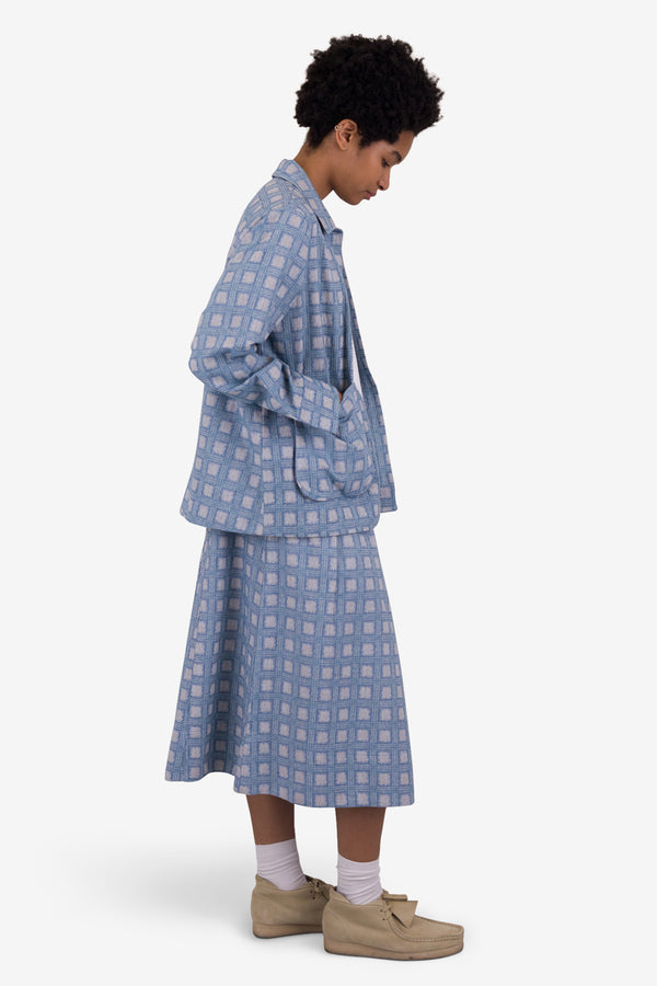 Folk Pleated Shirt - Blue Tile Tapestry