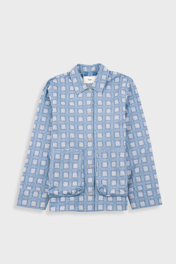 folk Pleated Shirt - Blue Tile Tapestry