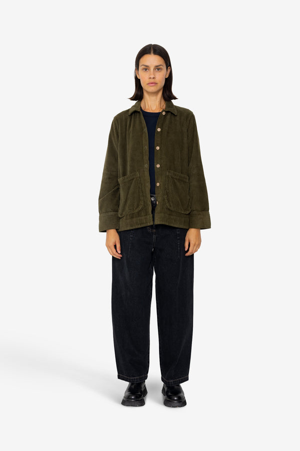 Folk Pleated Shirt - Olive Cord