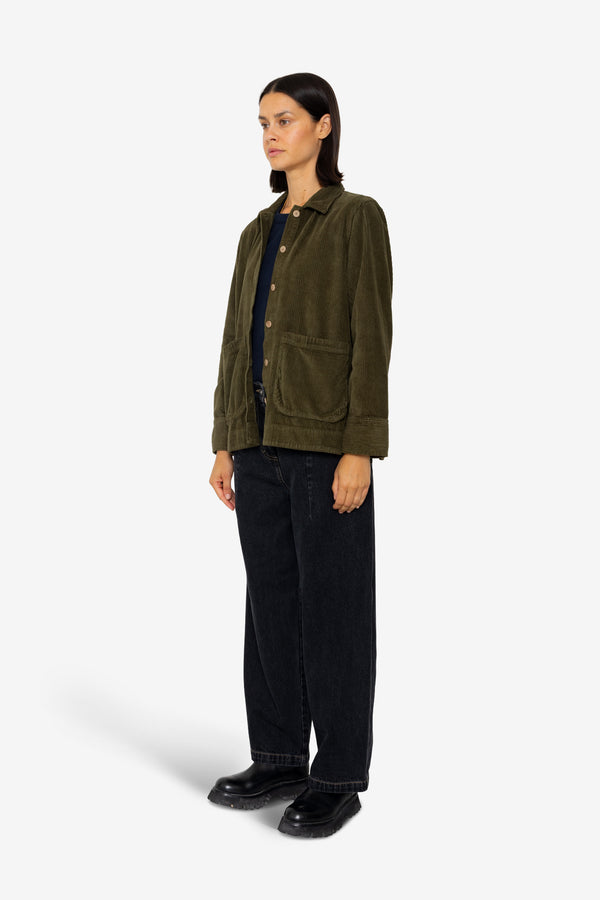 Folk Pleated Shirt - Olive Cord
