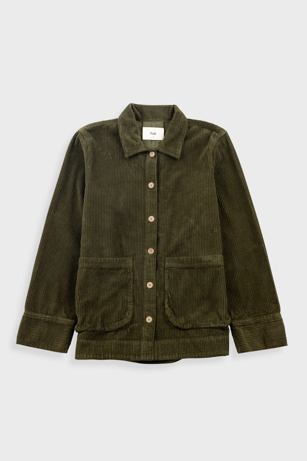 folk Pleated Shirt - Olive Cord