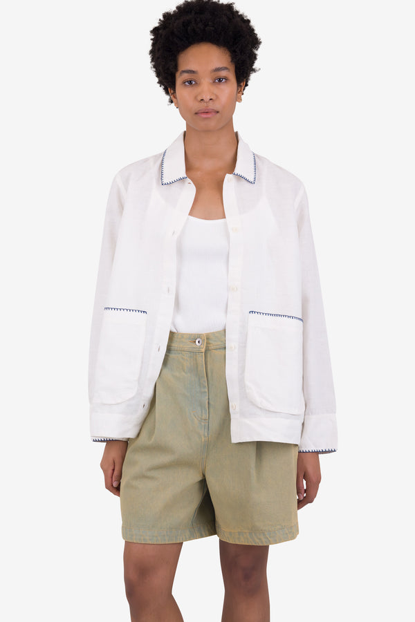 Folk Pleated Shirt - White