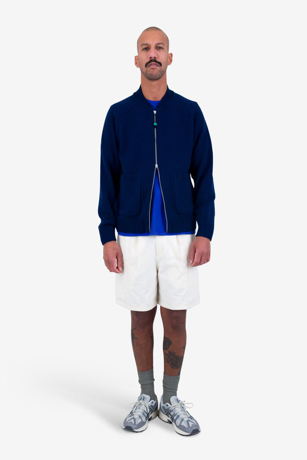 Folk Pointelle Knit Bomber - Navy Melange