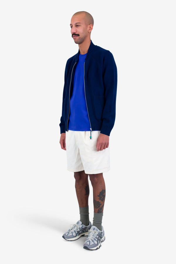 Folk Pointelle Knit Bomber - Navy Melange