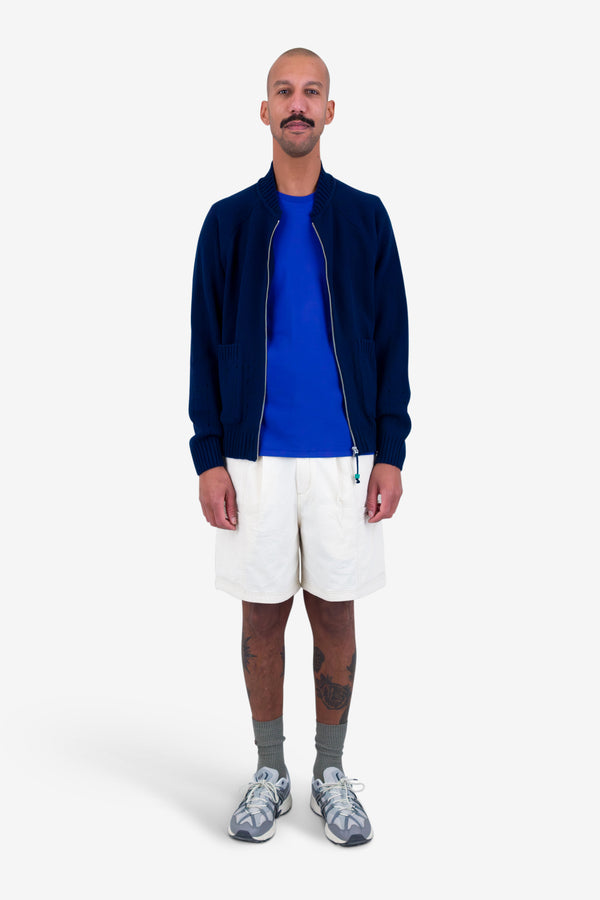Folk Pointelle Knit Bomber - Navy Melange