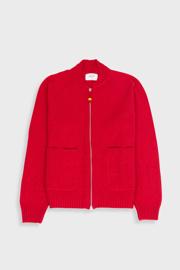folk Pointelle Knit Bomber - Raspberry