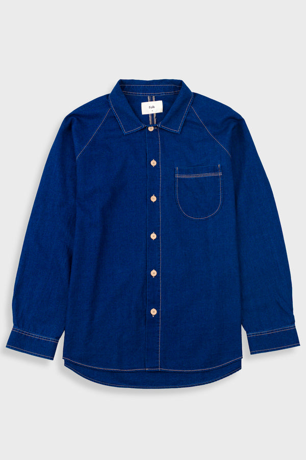 folk Raglan Shirt - Indigo Twill