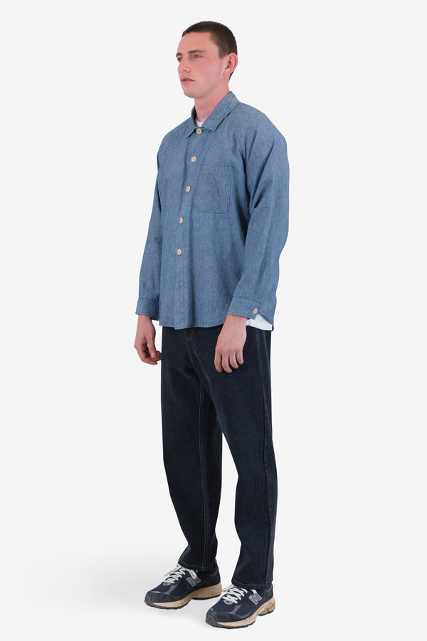 Folk Raglan Shirt - Washed Indigo Stripe