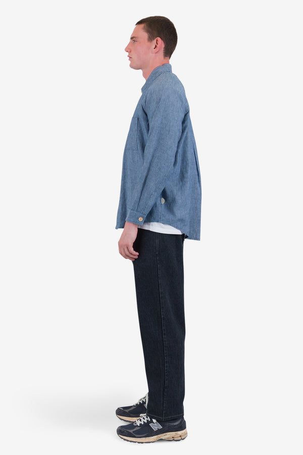 Folk Raglan Shirt - Washed Indigo Stripe