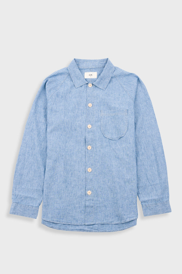 folk Raglan Shirt - Washed Indigo Stripe