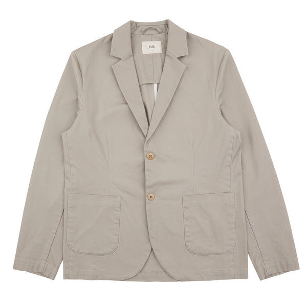 Folk Relaxed Cotton Blazer - Warm Grey Twill