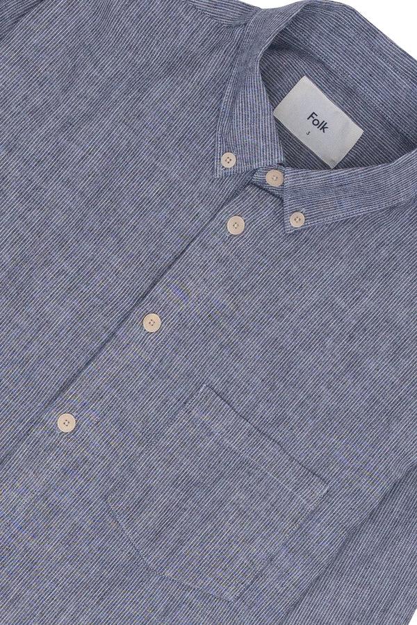 Folk Relaxed Fit Shirt - Indigo Linen Stripe
