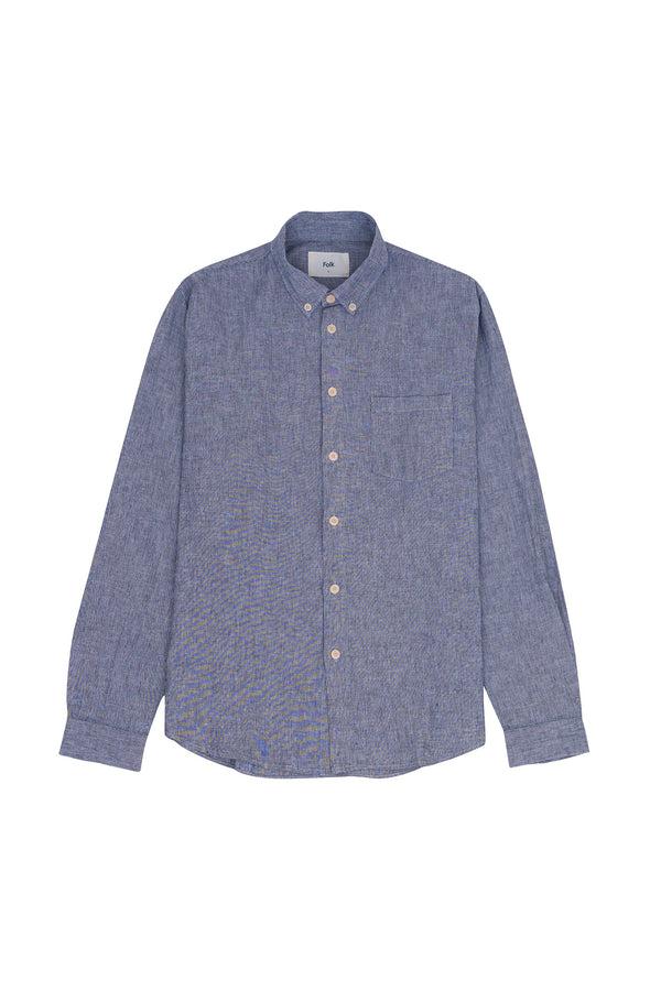 folk Relaxed Fit Shirt - Indigo Linen Stripe