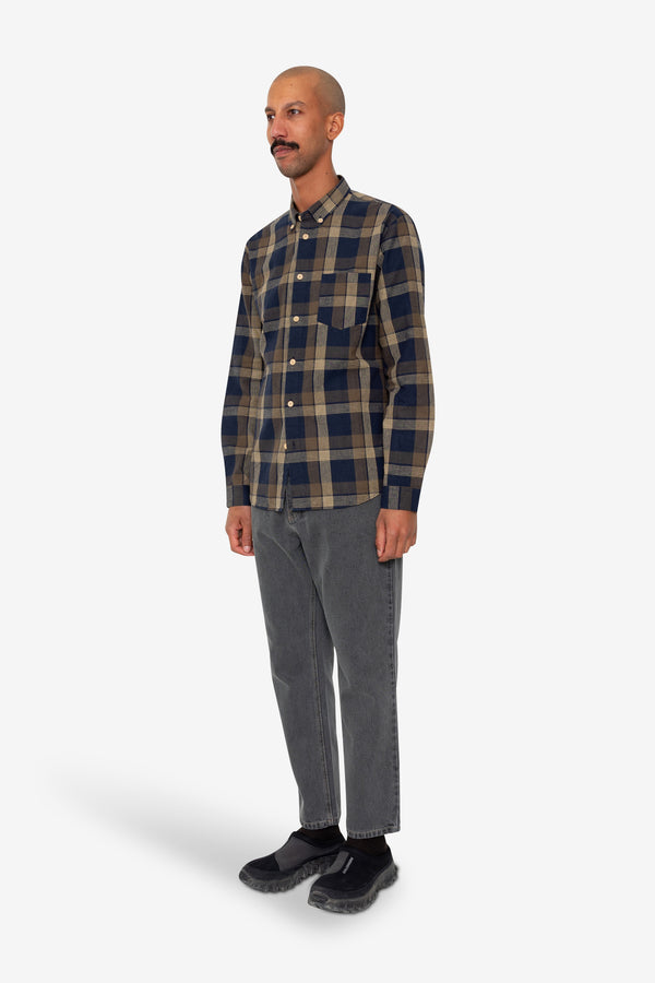 Folk Relaxed Fit Shirt - Navy Olive Check
