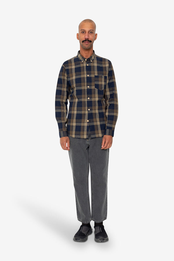 Folk Relaxed Fit Shirt - Navy Olive Check
