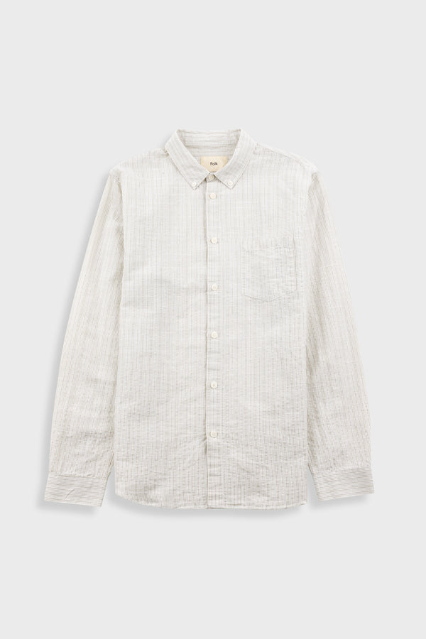 folk Relaxed Fit Shirt - Sage Microstripe Slub