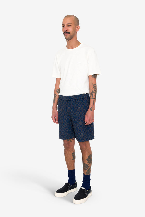 Folk Relaxed Short - Indigo Mix Checkerboard