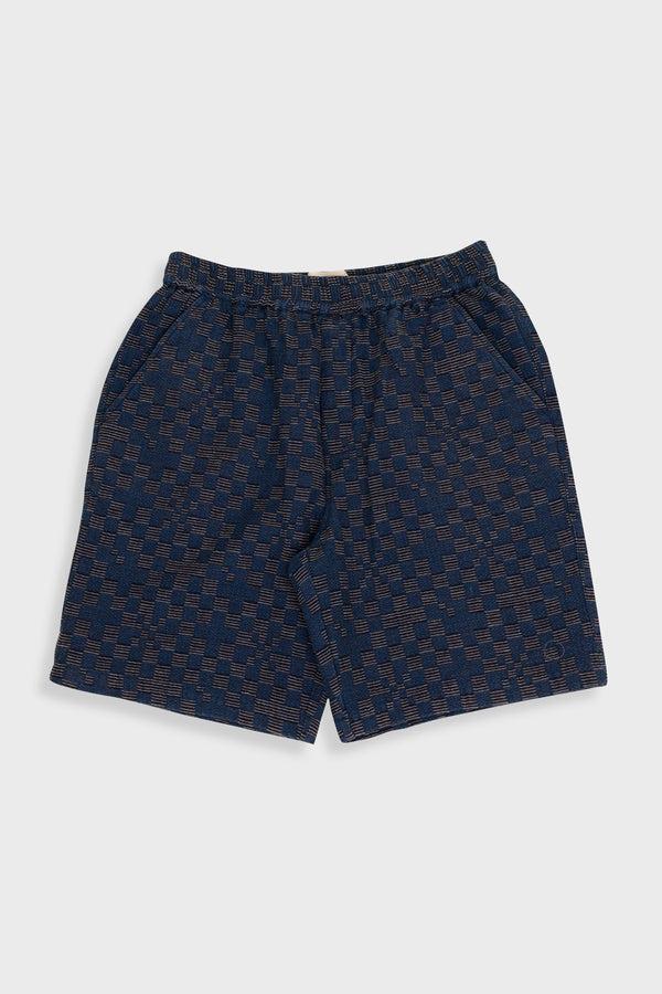 folk Relaxed Short - Indigo Mix Checkerboard