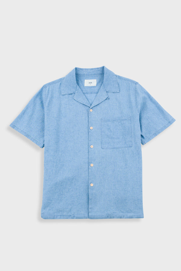 folk Relaxed Soft Collar Shirt - Indigo Microcheck