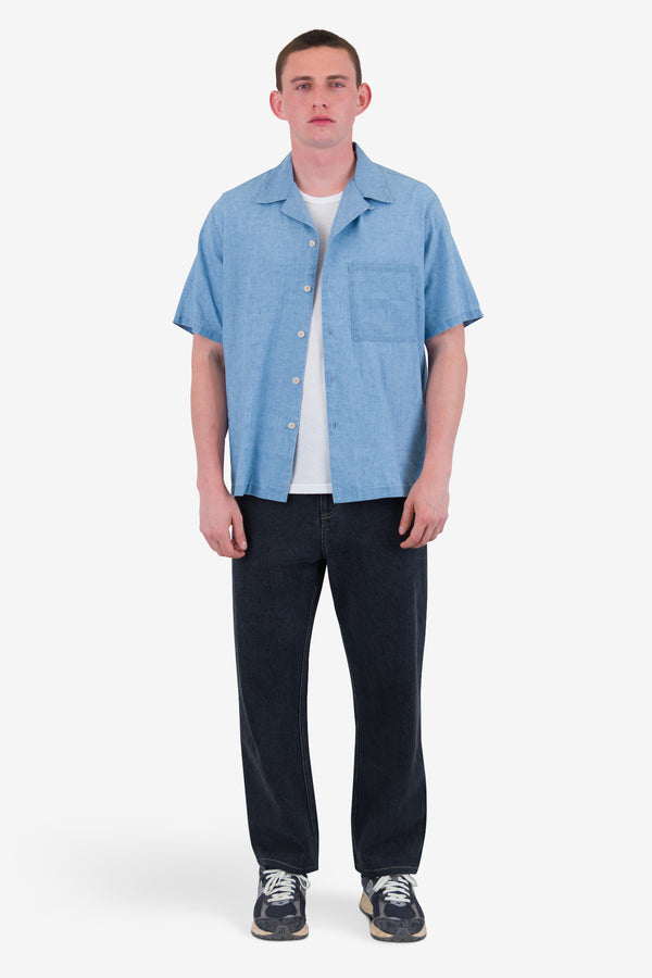 Folk Relaxed Soft Collar Shirt - Indigo Microcheck