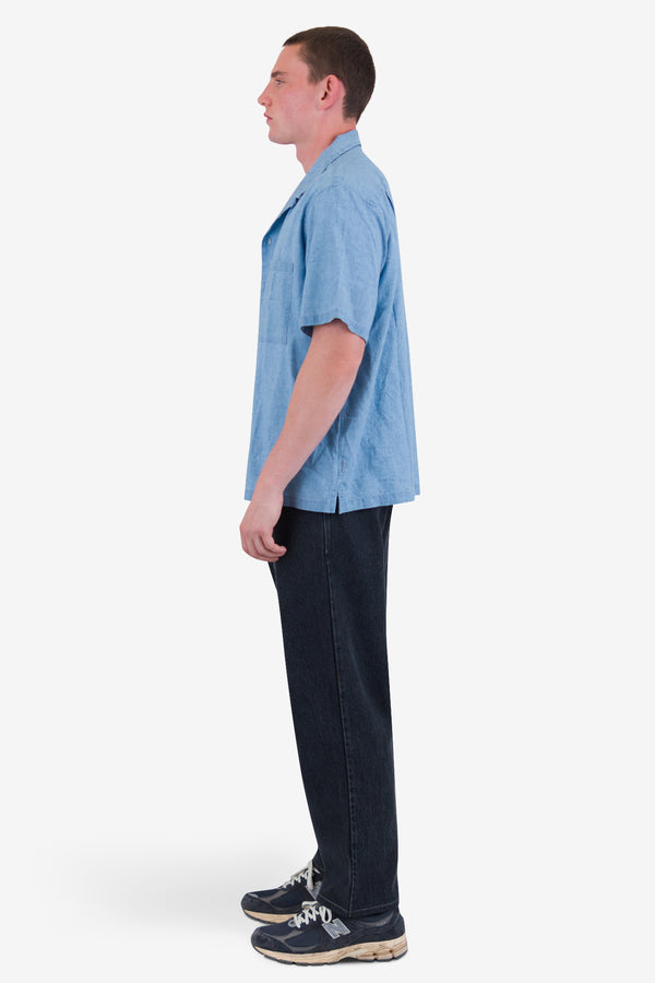 Folk Relaxed Soft Collar Shirt - Indigo Microcheck