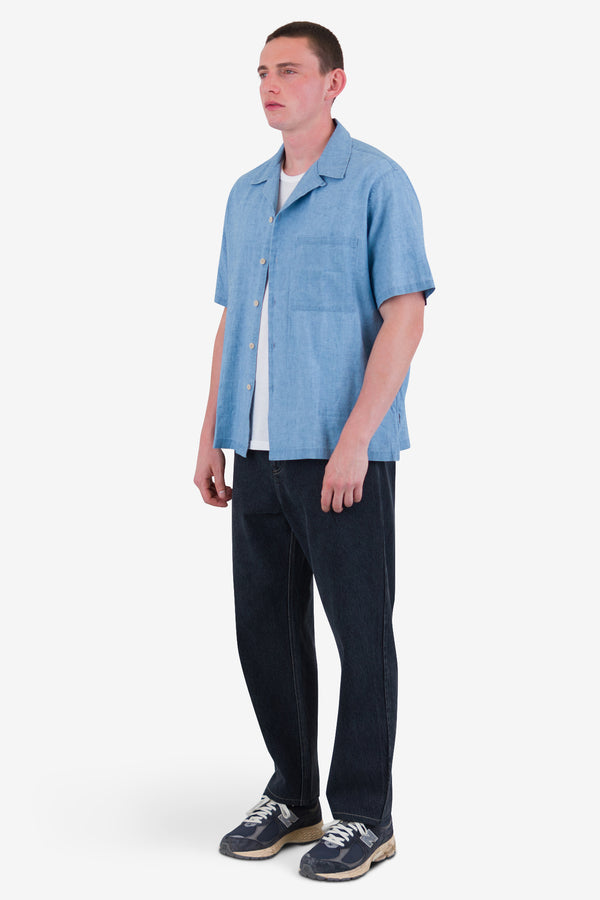 Folk Relaxed Soft Collar Shirt - Indigo Microcheck