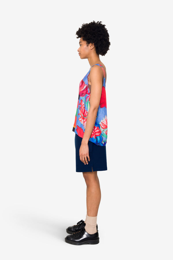 Folk Scoop Back Vest - Blue Tulip Print