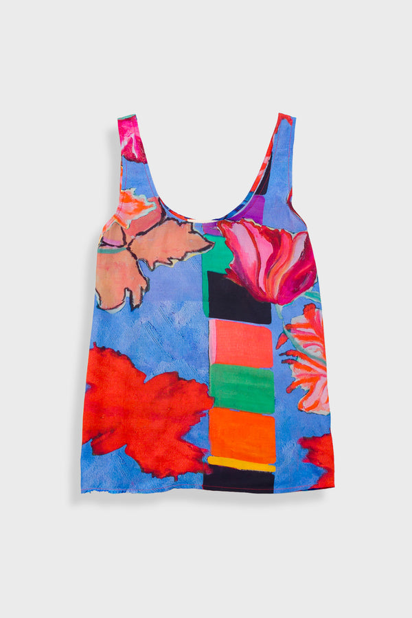 folk Scoop Back Vest - Blue Tulip Print