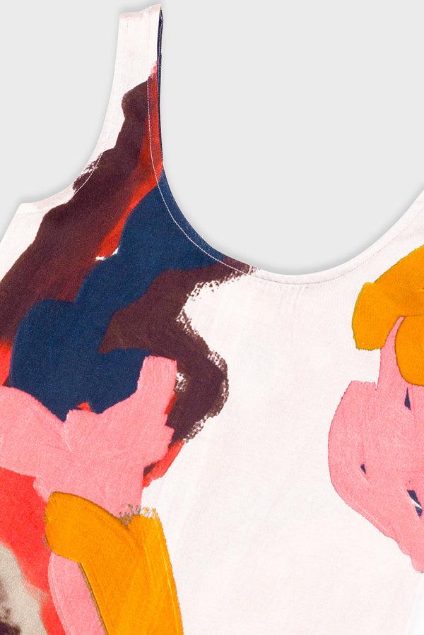 Folk Scoop Back Vest - Impasto Print Satin